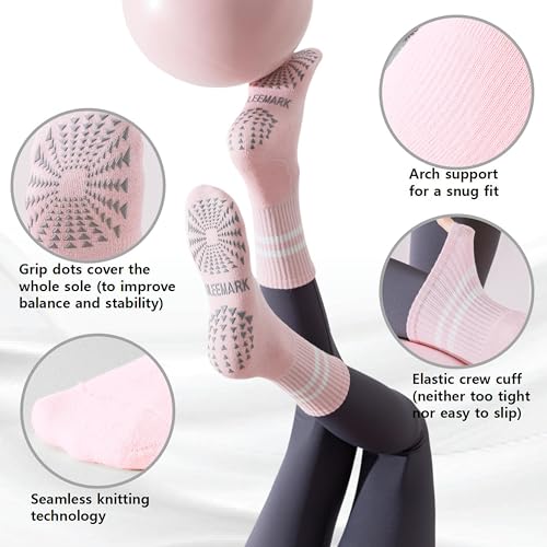 ULEEMARK Womens Pilates Non slip Yoga Socks Dance Gym Exercise Ankle Socks3