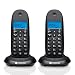 Motorola C1002CB+ - Confezione da 2 telefoni cordless digitali DECT - Modalità blocco chiamate, ID chiamante, vivavoce, rubrica da 50 numeri, schermo retroilluminato - Nero