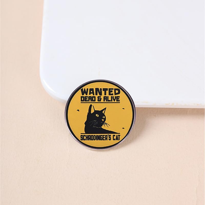 Yellow Schrodinger Cat Lapel Pin For Physics And Science Fans, Quantum Mechanics Pins For Backpack