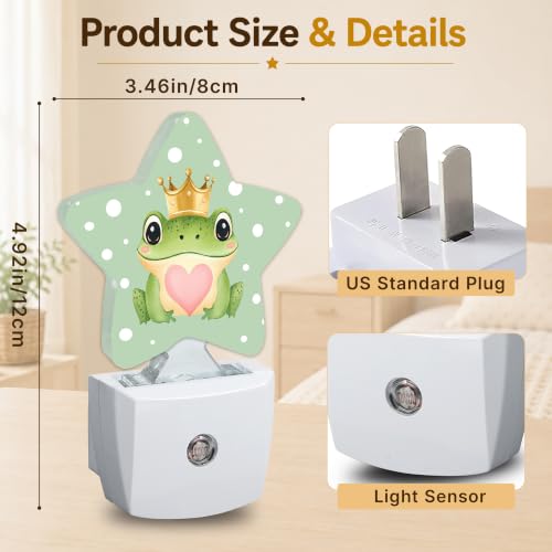 Image of Star Night Light Plug in, Cute Frog Dusk to Dawn Sensor Night Light, Soft Glow Lamp for Kids Bedroom Nursery Hallway Bathroom, Energy Saving Compact Design