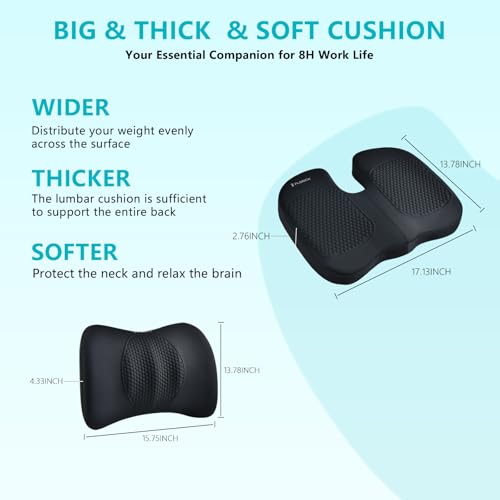 Image of FLORICH Car Seat Cushion and Back Support for Office Chair Memory Foam Chair Cushions Pressure Relief Seat Pads with Gel Massage Point Lumbar Support Relief Sciatica & Tailbone (Light Black)