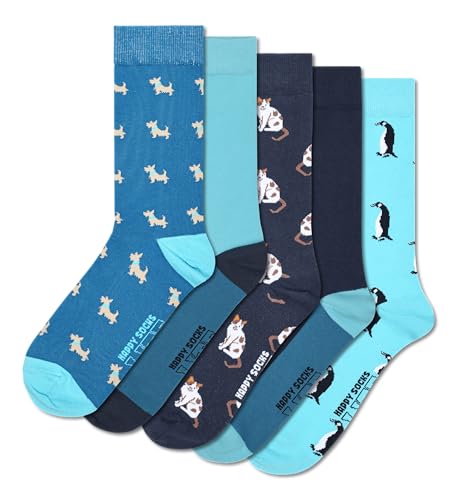 Happy Socks Colección Basics -Animales y Naturaleza- para Hombre y Mujer (FR/ES, Números, 41, 46, Regular, Regular, Pack de 5 calcetines con animales)