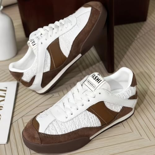 Retro Patchwork Design Lace-up Sneakers for Women Round Toe Genuine Suede Leather German Army Trainer Shoes Lightweight Daily Casual - Image 6