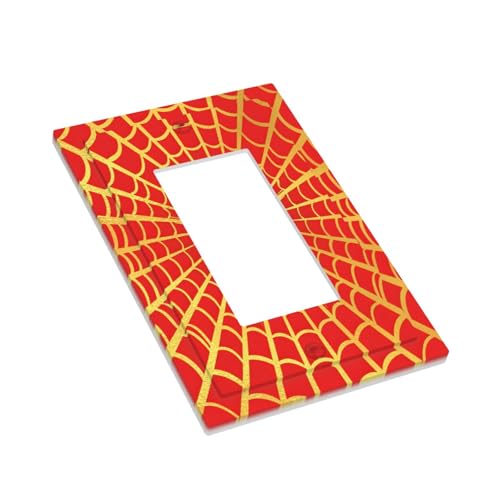 Decorative Outlet Covers Red Background with Golden Spiderweb Spider 1 Gang Rocker Light Switch Cover Plate Single Decora Light Switch Covers Wall Plate Faceplate for Home Decor