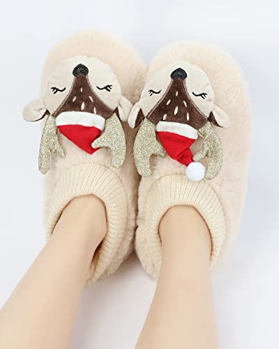 Image of DICUIRD Women's Animal Gripper Slipper Socks, Soft Sole House Slippers | Cute animal fuzzy sock slippers with flexible soft soles and non-slip grippers for comfy everyday indoor wear