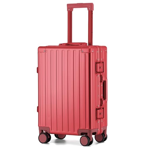 VATILIN 20 Inch Premium All Aluminum Carry On Luggage 22x14x9 Airline Approved Zipperless Hard Shell Suitcase with TSA Lock Silent Spinner Wheels for Business Travel Red