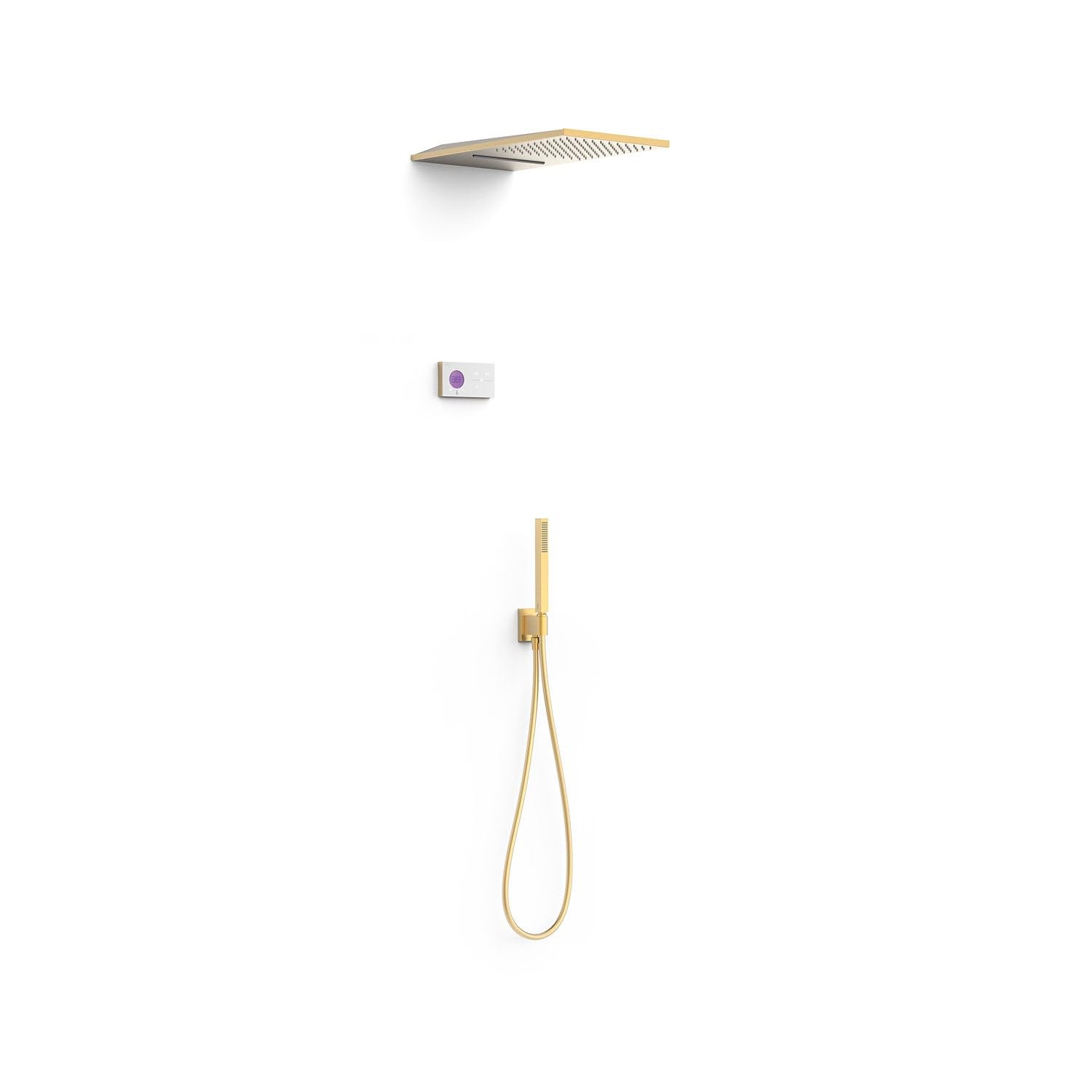 TRES 09286308OM SHOWER TECHNOLOGY Kit de Grifo Termostático Electrónico Empotrado de 3 Vías Blue Edition Ducha Oro Mate 24K