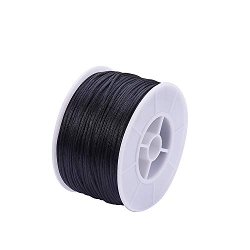 PH PandaHall 1mm 100yards Black Rattail Satin Nylon Trim Cord Chinese Knot for Necklace Bracelet Chinese Knotting, Kumihimo, Beading, Macramé