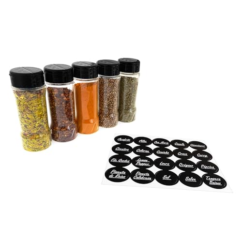 Henriplast Kit 5 Potes de Tempero Condimento com Tampa Dosadora de Plstico + Etiquetas