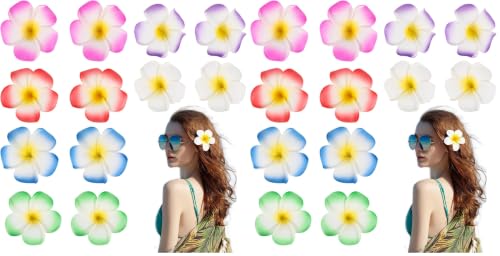 Amosfun Hawaiian Flower Hair Clips, 12Pcs 3.7 inch Plumeria Hair Clip Set, Flower Accessories for Women and Girls, Luau Beach Wedding Tropical Party Decoration (Pack of 2)
