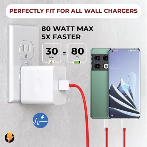 Image of One Plus Type C Charging Cable 80W Super Fast Charging USB A to C Cable Original Red Cable for One Plus 11R,12R,Nord CE4,11,12 Warp VOOC Data Cable Android Charger Wire C Type Fast Charge Cable (Red)