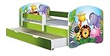 acma letto per bambino cameretta per bambino con materasso cassetto ii verde (01 zoo, 180x80 + cassetto)