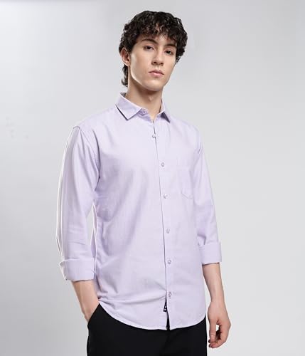 TURMS Men's Oxford Shirt, Purple, Full Sleeve Lavender - Image 3