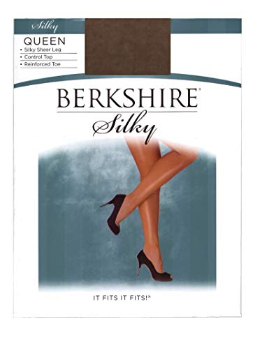 Image of Berkshire 4489 Women's Queen Silky Sheer Control Top Pantyhose - Made in USA - 20 D Reinforced Toe Nylon & Spandex Tights