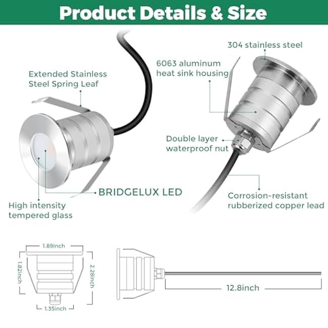Gardencoin Outdoor Recessed LED Lights, Heavy Duty Soffit and Deck Stair Lighting Widely Used, 3W 12-24V Low Voltage Landscape In Ground Well Light, Underwater Pond Light, Dimmable, 3000K 6pack