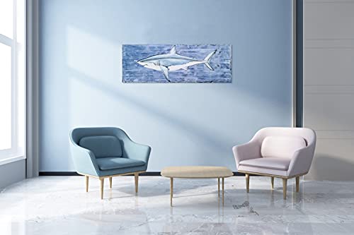 SYGALLERIER Coastal Canvas Wall Art with Hand Painted Textured Modern Abstract Fish Paintings in Blue and White Color Contemporary Shark Pictures for Living Room Bedroom Bathroom Decor - Image 7