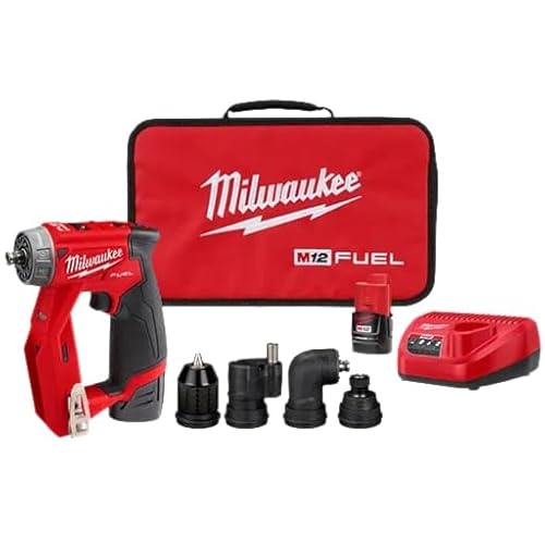 Milwaukee 2505-22 M12 Fuel Installation Drill/Driver Kit, Compact, Forward/Reverse Switch, Keyless Chuck, LED Light, Variable Speed