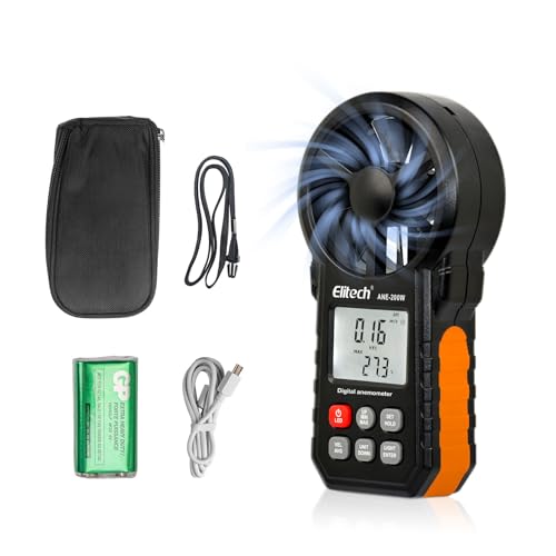 Image of Elitech ANE-200W HVAC Anemometer, Air Flow & Temp Meter with Bluetooth | Temperature Measurement, USB Data Export, Air Flow CFM /CMM Measurement, Drone Flights & HVAC Use
