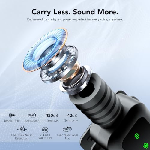 Image of VOOK Wireless Microphone with Noise Cancellation & Smart Display, Type-C Mic for Android, iPhone 15,16 | 6H Battery, Plug & Play for YouTube, Vlogging & Streaming (Single Channel Type-C, Black)