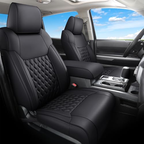 Huidasource Tacoma Seat Covers Full Set, Full Coverage Leather Truck Seat Cushion Cover Custom Fit for 2005-2015 Double & Crew Cab 2nd Gen Toyota Tacoma Base Prerunner SR5 Limited(Full Set/Black)