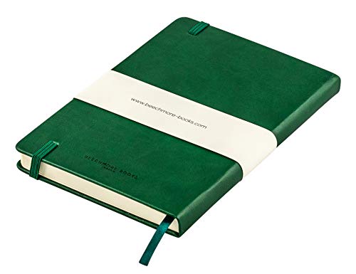 Ruled Notebook - British A5 Journal by Beechmore Books | Large 5.75" x 8.25" Hardcover Vegan Leather, Thick 120gsm Cream Lined Paper | Gift Box | Dartmouth Green