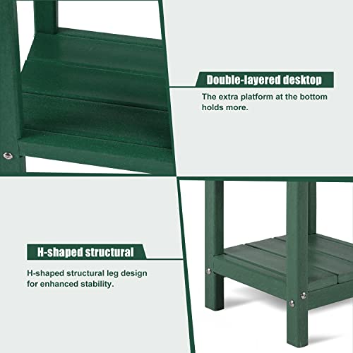 Nalone Adirondack Side Table 16.5" Outdoor Side Table Hdpe Plastic Double Adirondack End Table Small Table For Patio (Green) #TOP2