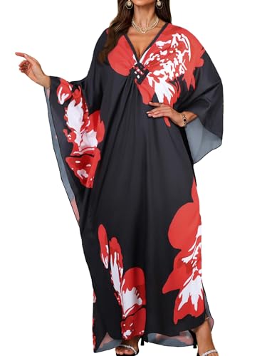 Image of Kaftan Dresses for Women V Neck Caftans Batwing Sleeve Beach Cover Ups | JILUVIN Plus Size Long Floral Print Dress, Loose Fit Maxi Casual Moomoo, Lounge House Mumu Nightgown Summer Vocation 2026
