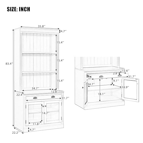 Image of 83.4 inch White Tall Bookshelf with 3-Layers LED Lighting, Modern Bookcase with 2 Glass Doors and 1 Drawer,Storage Bookcase with Open Shelves for Living Room,Home Office (White+Glasses)