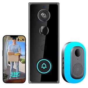 TTJ Video Doorbell Camera 2K with Chime, No Monthly Fee, Head-to-Toe View, 180° Large Field of View,Night Vision，AI Motion Detection, 4000mAh Battery Powered, 2.4GHz WiFi Only, IP65 Weatherproof