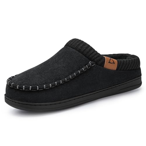 ATHMILE Slippers for Men Memory Foam Indoor Outdoor Moccasin House Shoes Slip-on Comfy Knit Slippers for Bedroom Home
