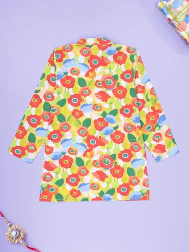 Image of KiddoPanti Boys 100% Cotton Ethnic Motif Printed Short Length Kurta