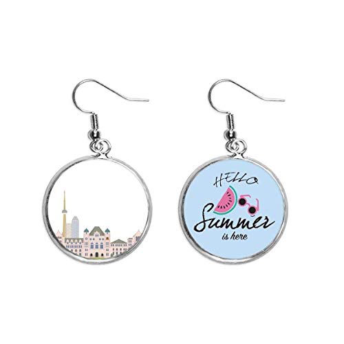 Pendientes de sandía acuarela cartoon ciudad histórica para lóbulo