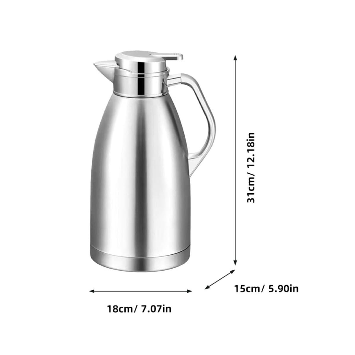 Théière Isotherme en Acier Inoxydable 2,3 L Argenté, Grosse Capacité