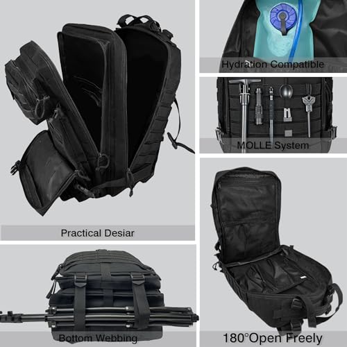Image of Military Tactical Backpack for Men, 45L 3 Day Assault Pack, Heavy Duty Large Molle Backpack for Outdoor, Hiking, Camping, Black
