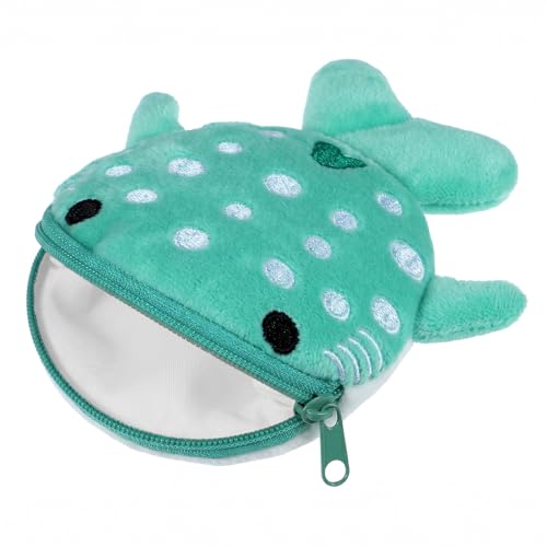 Image of Mabor Shark Small Coin Purse - Cute Kawaii Plush Animal Pouch, 4.3" Wide Zipper Opening Change Wallet for Women, Funny Sea Cartoon Bag Charm & Earphone Holder, Green