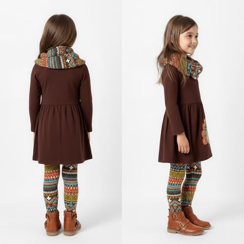 Image of Unique Baby Girls Kids Toddler 3pc Outfit Set Long Sleeve Stretch Tunic Top Leggings and Scarf