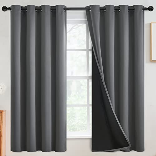 Image of SimpleHome Grey 100% Blackout Curtains Room Darkening Living Room 63 Inch