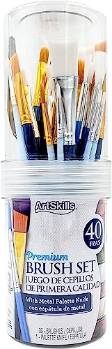 ArtSkills Acrylic Paint Brush Set, Acrylic Paint Brushes for Canvas Painting, Craft Paint Brushes with Palette Knife, 40 pc
