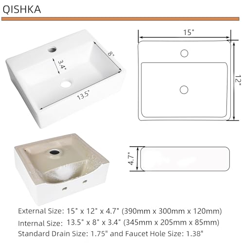 image for Wall Mounted Bathroom Vessel Sink, QISHKA 15
