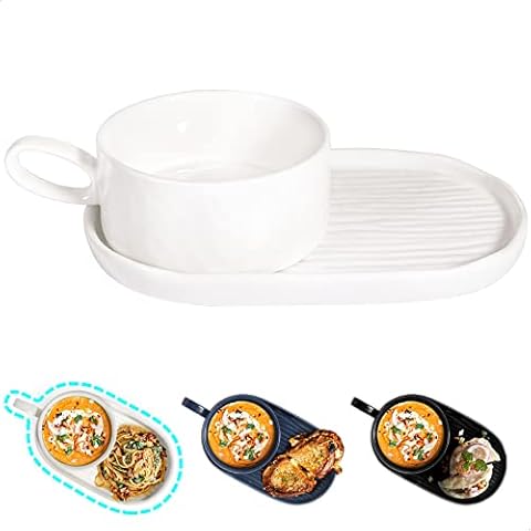 Wareland Asian Soup Spoon Set of 6, 6.75 inch Ultra-fine Ceramic Chinese Soup Spoons & Soup Bowl with Handle & Salad Plate, Soup and Sandwich Plate Combo, 18oz Soup Mug/Cup for Cereal Cover