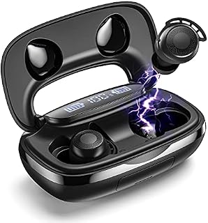Bluetooth Earbuds, Votomy 100H Playtime Ear Buds Wireless Earbuds, HI-FI Stereo Deep Bass Noise Cancelling Earphones with Microphone, IPX8 Waterproof and LED Power Display for Sport/Work/Travel, Black