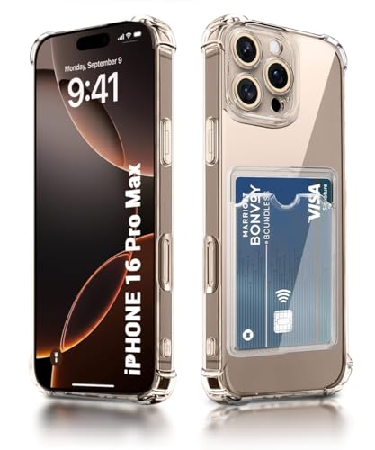 Image of WOW IMAGINE Transparent Back Cover Case for iPhone 16 Pro Max | Flexible Built-in Slim Card Pockets Wallet | 360 Camera Protection TPU | Soft Silicone Mobile Cover - Transparent