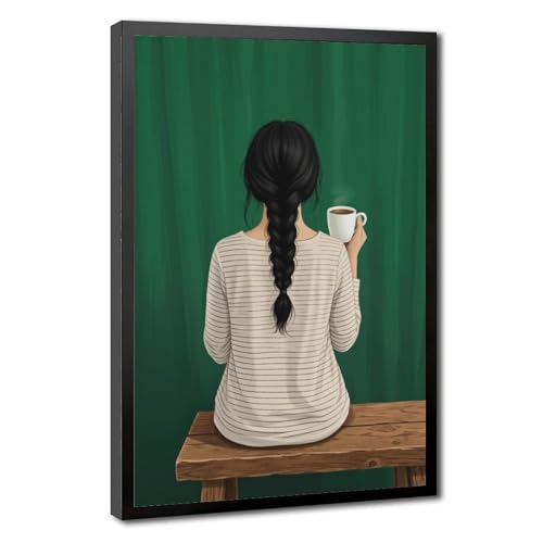 Poster femme vert sauge cadre noir 30x45 cm pour decoration chambre et bureau elegant