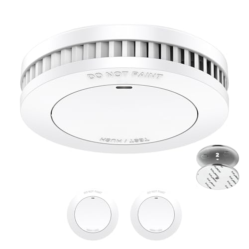 Detector de Humo de 10 años con batería, Soporte magnético, sin Perforaciones, Certificado por TÜV-Rheinland, Alarma contra Incendios sin LED Parpadeante, EN14604,2 Unidades
