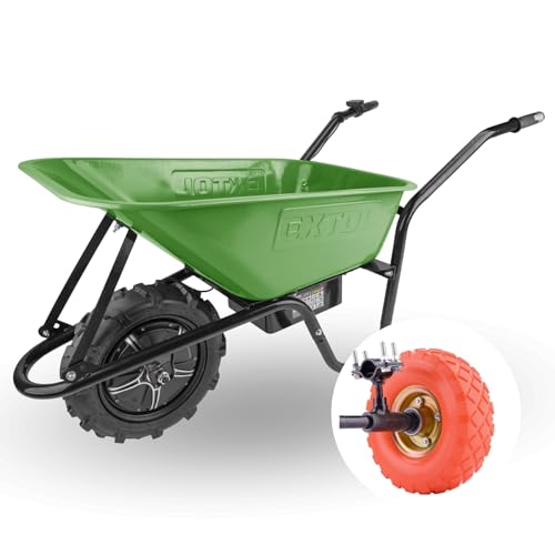 Extol Craft elektrische Schubkarre mit Akku & Zusatzrädern I 500 W I 80 L Mulde & 150 kg Traglast I leistungsfähige Motorschubkarre I Offroad-taugliche Akkuschubkarre I mit Zwei 12V Blei Batterien