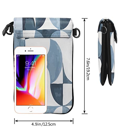 Crossbody Cell Phone Purse Abstract-Nordic-Blue-Geometric Messenger Shoulder Handbag Wallet For Women #TOP2