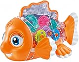 Nenekal Transparent Electric Gear Gold Fish Toddler Toy with Music & Lights. Bump and Go Technology. Perfect for Babies Tummy Time, Educational STEM Gear Toys for Boys Girls 3+