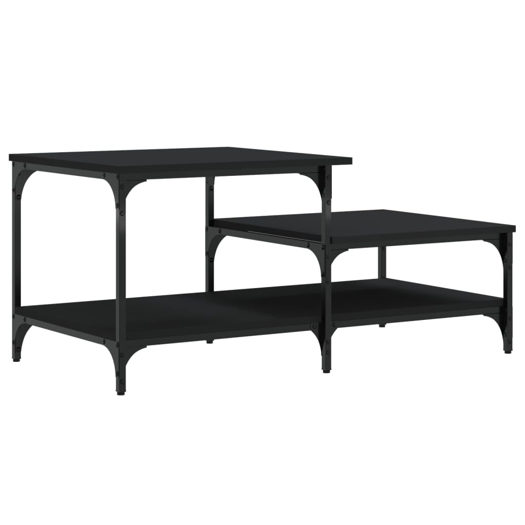 Mesa de centro negra 100 x 50,5 x 45 cm, moderna mesa de salón con 3 estantes y estructura de metal, mesa auxiliar de diseño industrial de madera, elegante mesa de sofá para salón