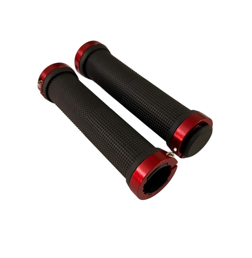 Image of Shrenik Cycle Hand Grip 13cms Length Non Toxic Anti-Slip with Colored Ring for MTB /City Bicycle Handlebar Grips (Black /Red)