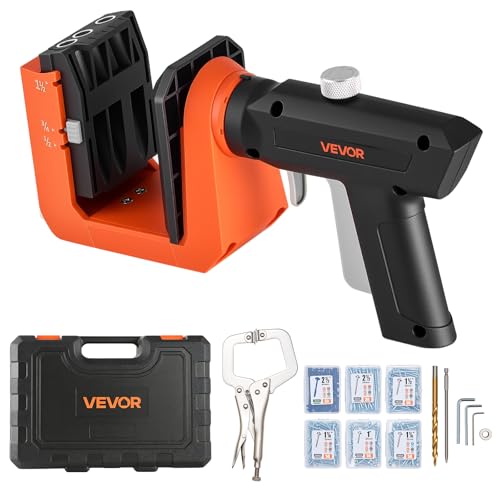 Image of VEVOR Pocket Hole Jig Kit, 1 /2 inch, 3 /4 inch, 1-1 /2 inch Adjustable, 360 Rotating Handle, Jig Pocket Hole System with 260 Screws, C-Clamp, Stop Collar, Drill Bit, Easy Clamping and Adjusting, for Woodworking